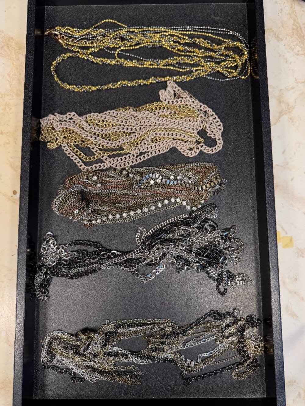 Lot of Five Multi-Strand, Mixed Metal Long Layering Necklaces